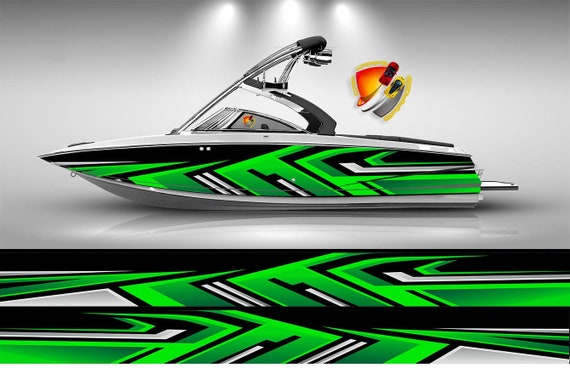 Lime Green and Black Lines Modern Graphic Vinyl Boat Wrap Fishing