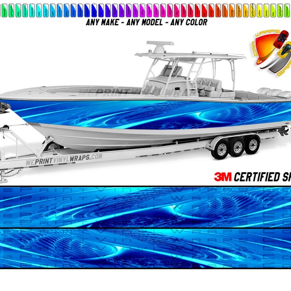 Azure Blue Wavy Graphic Vinyl Boat Wrap Decal Fishing Pontoon Sportsman Console Bowriders Deck Boat Watercraft  etc.. Boat Wrap Decal