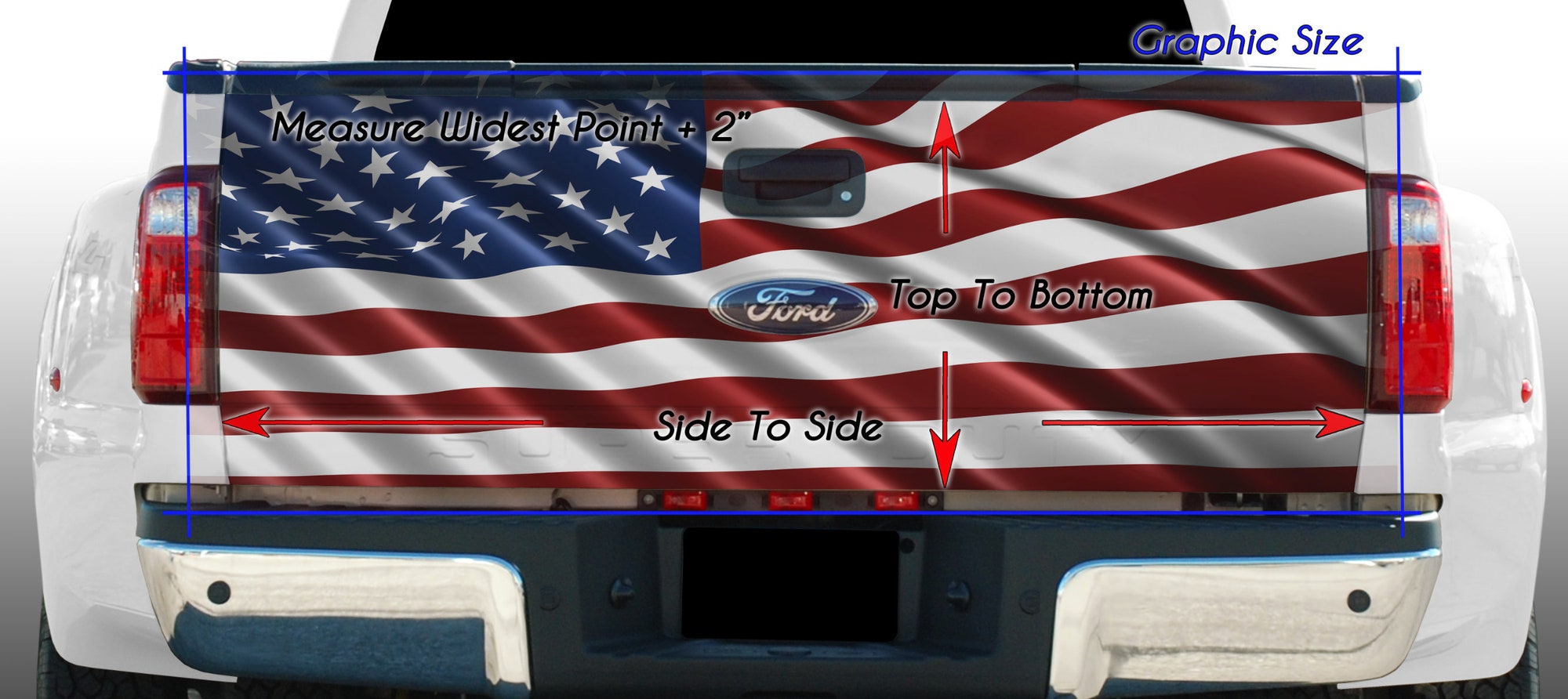 American Flag Black and White Thin Red, Blue & Gold Line Tailgate Truck Bed Decal