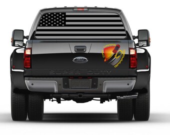American Flag Black & Gray Rear Window Perforated Graphic Decal  PERFORATE SUV