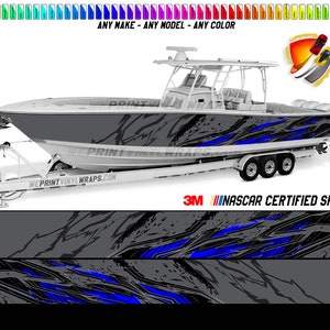 Gray, Blue and Black Lines Modern Graphic Vinyl Boat Wrap Decal Fishing Pontoon Sportsman Console Bowriders Watercraft etc.. Boat Wrap Decal