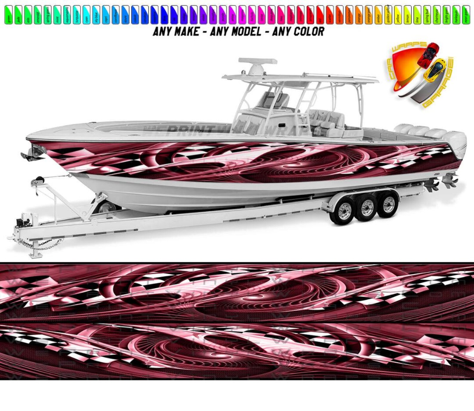 Burgundy and Black Checkered Graphic Vinyl Boat Wrap Decal Fishing ...