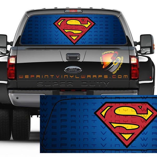 Superman Blue Rear Window Tint  Perforated Graphic Vinyl Trucks Cars Campers RV