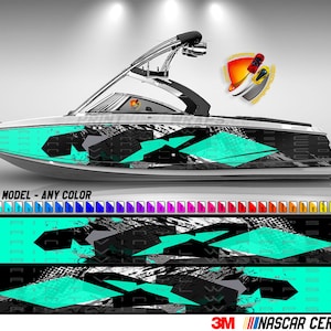 Aqua Hexagons Graphic Vinyl Boat Wrap Decal Fishing Bass Pontoon Sportsman Console Bowriders Deck Boat Watercraft etc.. Boat Wrap Decal