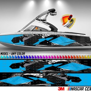 Blue Hexagons Graphic Vinyl Boat Wrap Decal Fishing Bass Pontoon Sportsman Console Bowriders Deck Boat Watercraft etc.. Boat Wrap Decal