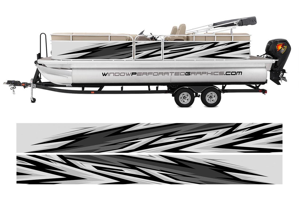 Gray, White and Black Hexagons Abstract Graphic Vinyl Boat Wrap