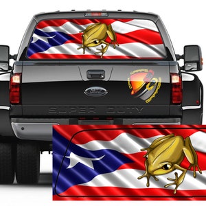 Bandera de Puerto Rico Coqui Bandera de Puerto Rico Ventana Trasera Tinte Perforado Gráfico Pegatina Camiones Coches Campistas