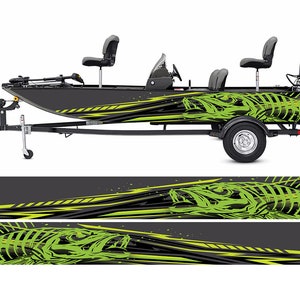 Abstract Lime Seabass Modern Lines Graphic Boat Vinyl Wrap Fishing Bass Pontoon Sportsman Tenders Skiffs Boat Console  etc.. Boat Wrap Decal