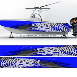 Abstract Blue Seabass Graphic Boat Vinyl Wrap Fishing Bass Pontoon Sportsman Sea Doo Chaparral Watercraft Water Sports etc.. Boat Wrap Decal