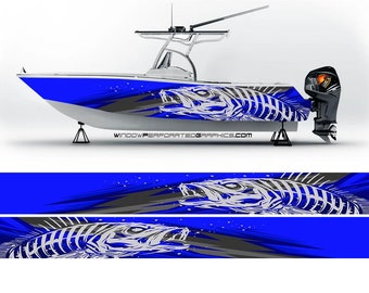 Abstract Blue Seabass Graphic Boat Vinyl Wrap Fishing Bass Pontoon Sportsman Sea Doo Chaparral Watercraft Water Sports etc.. Boat Wrap Decal