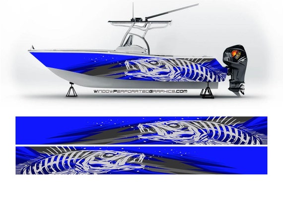 Abstract Blue Seabass Graphic Boat Vinyl Wrap Fishing Bass Pontoon  Sportsman Sea Doo Chaparral Watercraft Water Sports Etc.. Boat Wrap Decal 