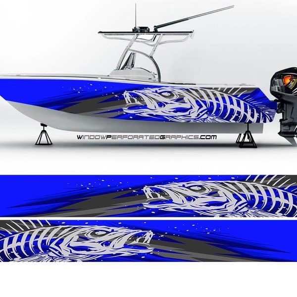 Abstract Blue Seabass Graphic Boat Vinyl Wrap Fishing Bass Pontoon Sportsman Sea Doo Chaparral Watercraft Water Sports etc.. Boat Wrap Decal