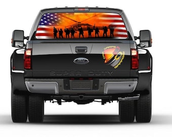 American Flag USA American Heroes Patriotic Soldiers Military Rear Window Graphic Perforated Decal Vinyl Pickup Cars Campers