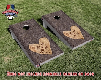 Custom Personalized Heart Tree Bark Cornhole Board Vinyl Wrap Skins Laminated Sticker Set Decal Anniversary Wedding Gifts
