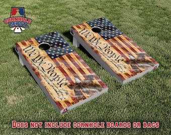 American Flag Eagle We The People Cornhole Board Vinyl Wrap Skins Laminated Set