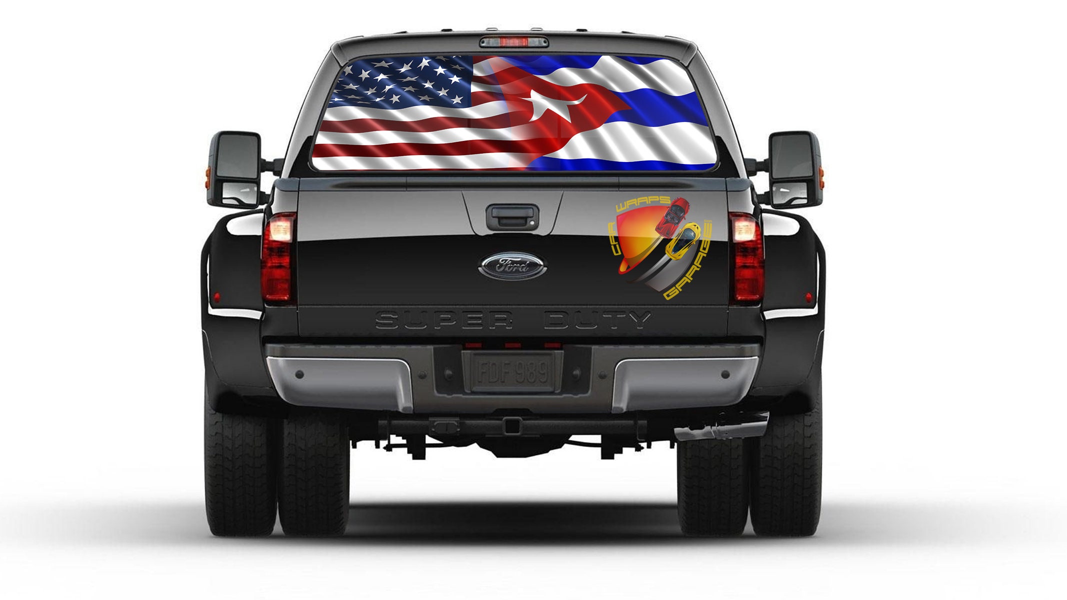 American and Cuban Flag Bandera Cubana Rear Window Tint Graphic Perforated Vinyl Decal Trucks Cars Campers