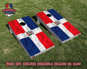 Dominican Republic Flag Cornhole Board Vinyl Wrap Skins Laminated Sticker Decal Set