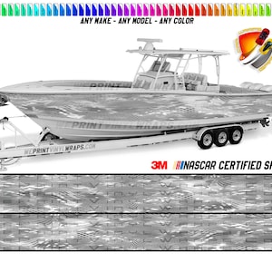 Gray and White Camo Graphic Vinyl Boat Wrap Decal Fishing Pontoon Sportsman Console Bowriders Deck Boat Watercraft  etc.. Boat Wrap Decal