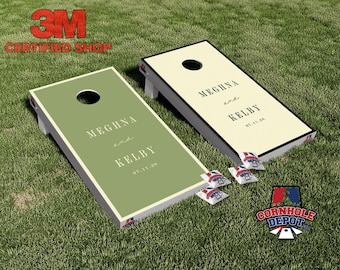 Juego de pegatinas laminadas de vinilo personalizadas para tablero de Cornhole en color verde oliva y crema, ideales para aniversarios y bodas. **CUALQUIER COLOR**
