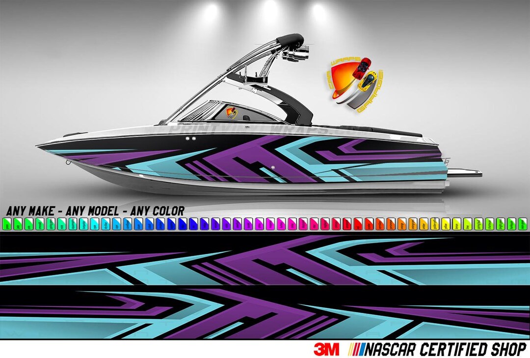 Purple Cyan and Black Lines Modern Graphic Vinyl Boat Wrap Fishing ...