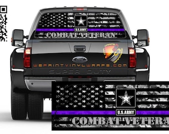 American Flag Camouflage Thin Purple Line Combat Veteran Rear Window Perforated Graphic Decal Sticker Truck Cars Campers
