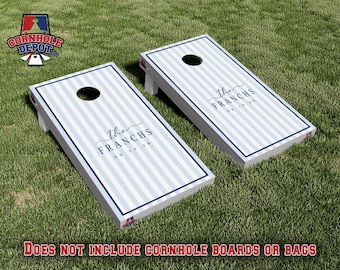 Custom Personalized Blue Stripes Cornhole Board Vinyl Wrap Laminated Sticker Decal Set Anniversary Wedding Gifts