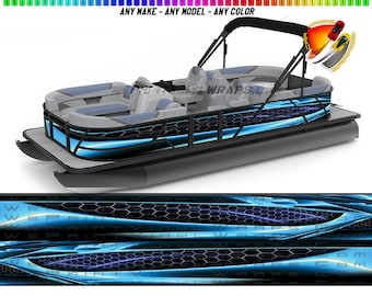Light Blue and Black Hexagon Caged Graphic Vinyl Boat Wrap Decal Fishing Pontoon Sportsman Tenders Console Bowriders etc.. Boat Wrap Decal