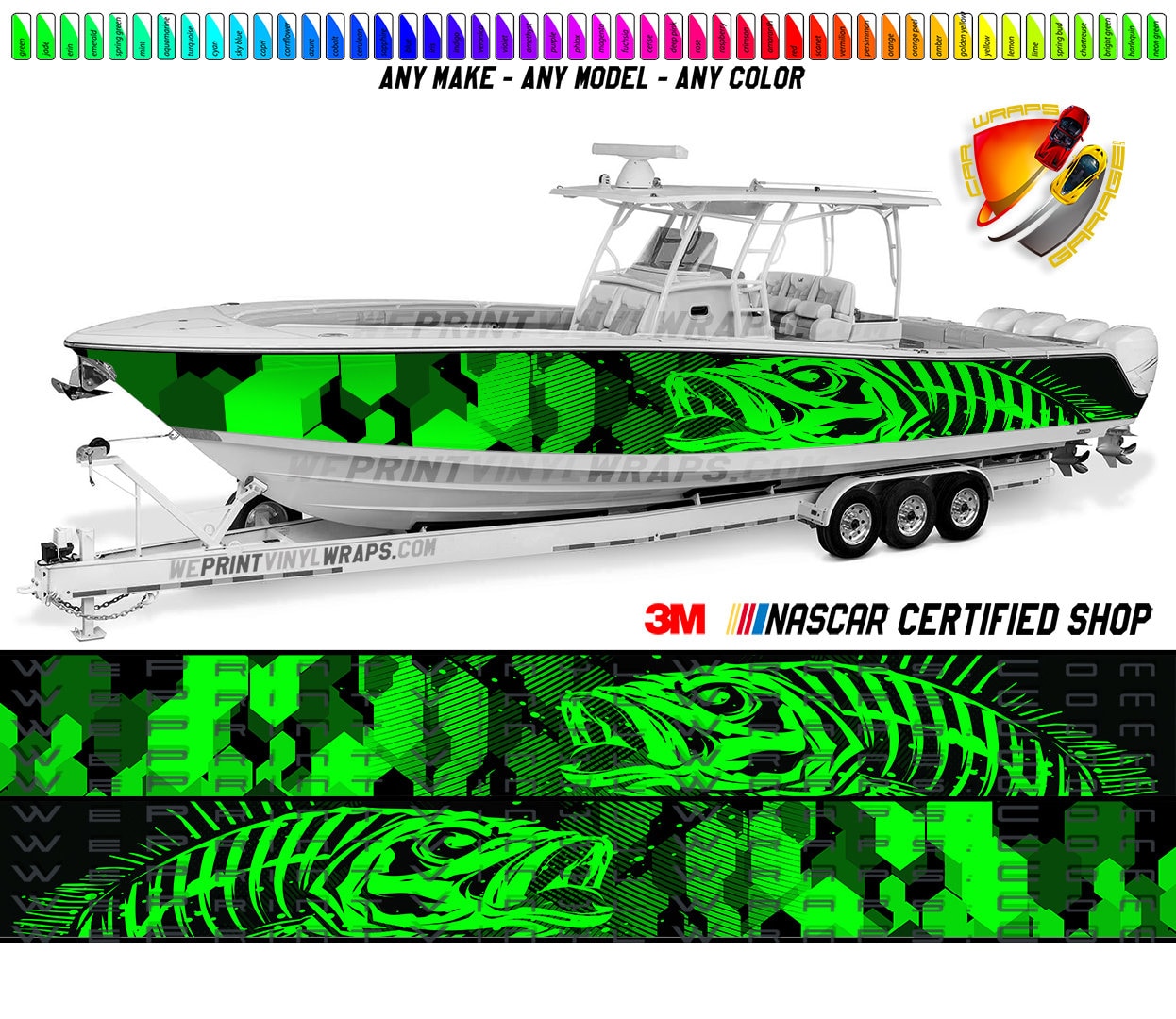 Camo Lime Green Seabass Graphic Boat Vinyl Wrap Decal Fishing Bass