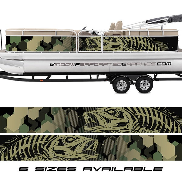Camouflage Abstract  Seabass Graphic Boat Vinyl Wrap Decal  Fishing Bass  Pontoon Boat Wrap Decal