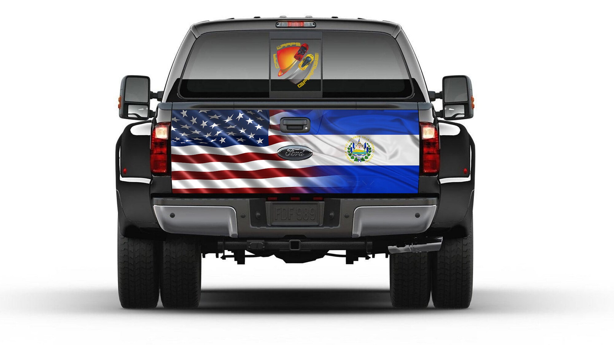 American and El Salvador Flag Tailgate Truck Bed Decal