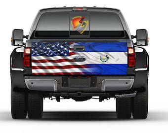アメリカとエルサルバドルの国旗 テールゲートラップ ビニールグラフィックデカールステッカー トラック 車 キャンピングカー