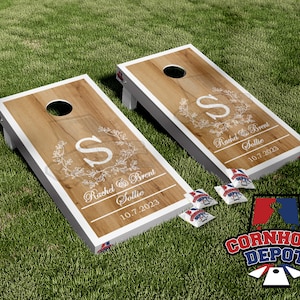 Custom Wedding Personalized Monogrammed Name Light Wood Cornhole Board Vinyl Wrap Laminated Sticker Decal Set Anniversary Gifts Wedding