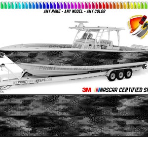 Black Gray Camo Chameleon Graphic Vinyl Boat Wrap Decal Fishing Pontoon Sportsman Console Bowriders Deck Watercraft etc.. Boat Wrap Decal