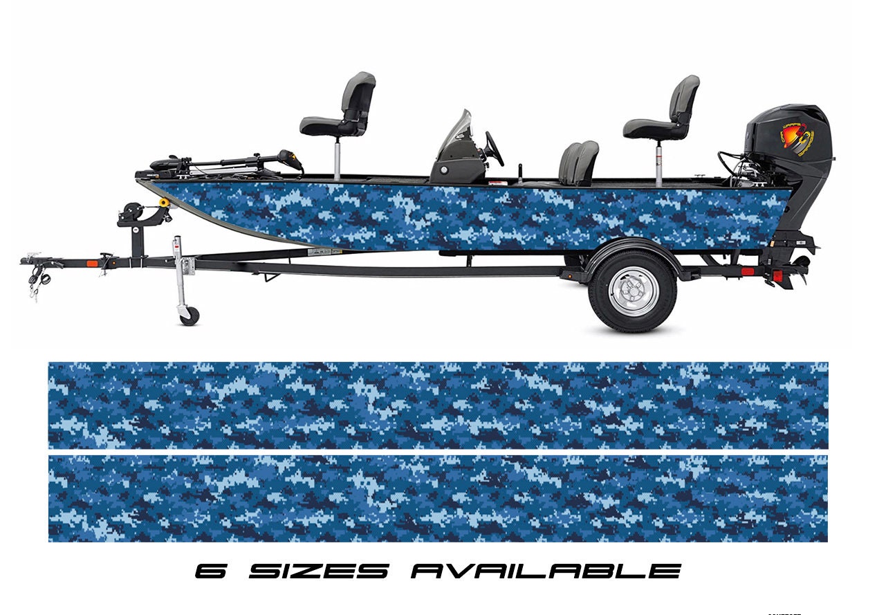 Camouflage Sea Blue Graphic Boat Vinyl Wrap Decal Fishing Pontoon Sea Doos  Chaparral Water Sports Etc.. Boat Wrap Decal 