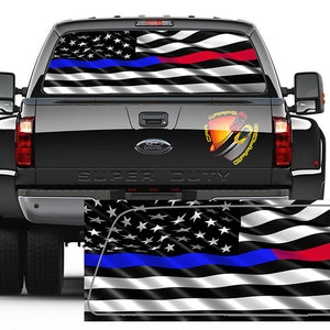 American Flag Black and White Thin Blue & Red Line POLICE/FIRE Support FLAG Rear Window Perforated  Graphic Decal Trucks Suv Cars Campers
