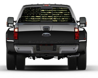 American Flag Camouflage Rear  Window Perforated  Graphic Decal Sticker Trucks Cars Campers