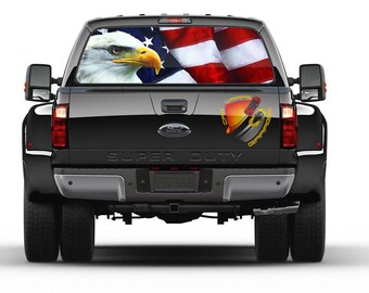 American Flag Flying Eagle Rear Window Perforated Decal - Patriotic Truck/SUV Window Graphic