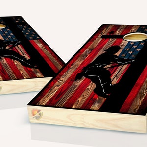 American Flag Lineman Cornhole Board Skins Vinyl Wrap Laminated Sticker Set Decal