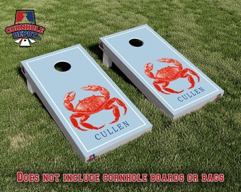 Crab Custom Personalized Blue Cornhole Board Vinyl Wraps Laminated Sticker Set Decal Anniversary Birthday Wedding Gifts