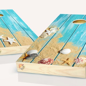 Muscheln Strand Rustikales Cornhole Board Vinyl Wrap Laminierter Aufkleber Set Aufkleber