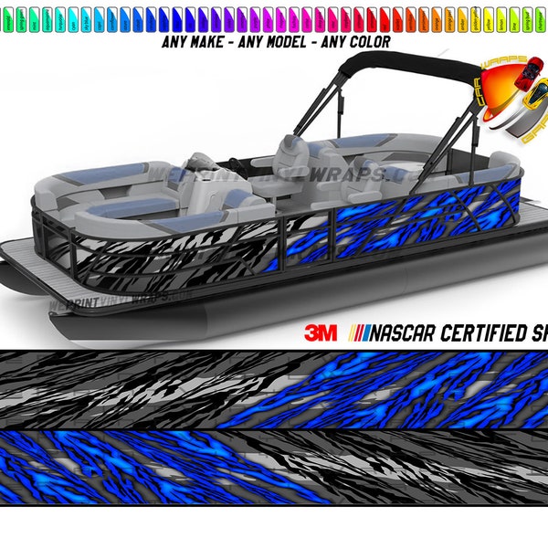 Royal Blue and Black Ripped Graphic Vinyl Boat Wrap Decal Fishing Pontoon Sportsman Console Bowriders Deck  Watercraft etc.. Boat Wrap Decal