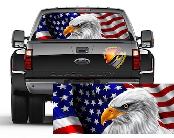 Amerikaanse vlag zeearend golvend achterruit getint geperforeerd vinyl sticker sticker auto's campers vrachtwagens
