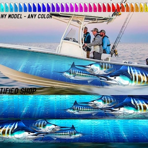 Marlins Ocean Blue  Graphic Vinyl Boat Wrap Fishing Bass Pontoon  Sportsman Console Bowriders Watercraft etc.. Boat Wrap Decal