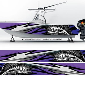 Purple, Blue & Black Marlin Fish Modern Lines Graphic Boat Vinyl Wrap Fishing  Pontoon Sportsman Tenders Watercraft etc.. Boat Wrap Decal