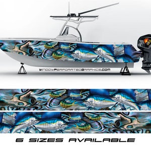 Marlijn vissen blauw abstracte grafische boot vinyl wrap sticker vissen ponton Sea Doo Chaparral watersporten watersport enz... boot wrap sticker