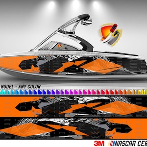 Orange Hexagons Graphic Vinyl Boat Wrap Decal Fishing Pontoon Sportsman Console Bowriders Deck Boat Watercraft etc.. Boat Wrap Decal