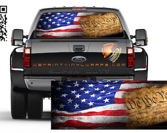 American Flag We The People Color Patriotic Rear Window Perforated Graphic Decal Truck Cars Campers RV