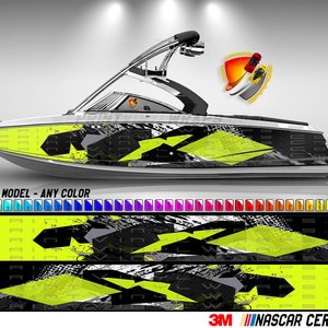 Yellow Green Hexagons Graphic Vinyl Boat Wrap Decal Fishing Pontoon Sportsman Console Bowriders Deck Boat Watercraft etc.. Boat Wrap Decal