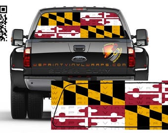 Adesivo de vinil perfurado com a bandeira de Maryland para vidro traseiro de caminhões, carros, trailers e outros veículos recreativos.