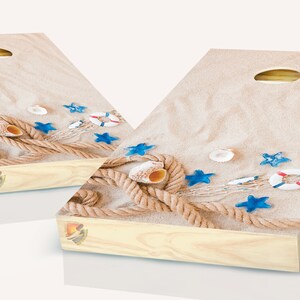 Beach and Shells Cornhole Board Vinyl Wrap Laminated Decal Sticker Set